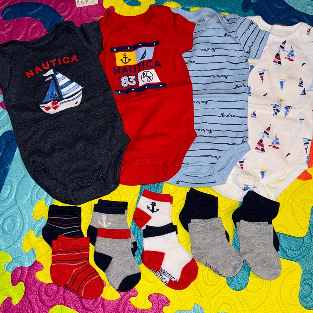 Nautica onsies and socks lot 3/6 months